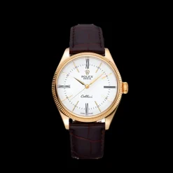Rolex Cellini White Dial Gold Case Brown Leather Strap 622833