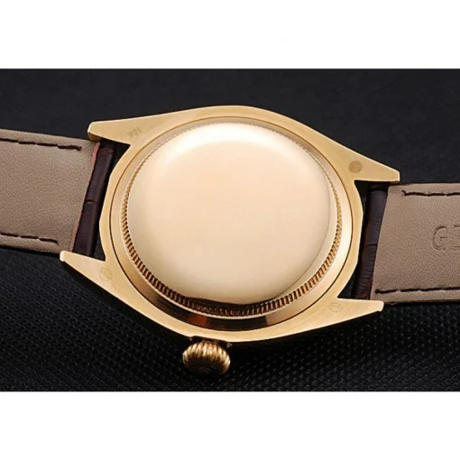 Rolex Cellini White Dial Gold Case Brown Leather Strap 622833