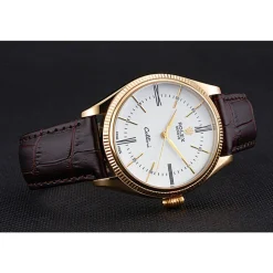Rolex Cellini White Dial Gold Case Brown Leather Strap 622833