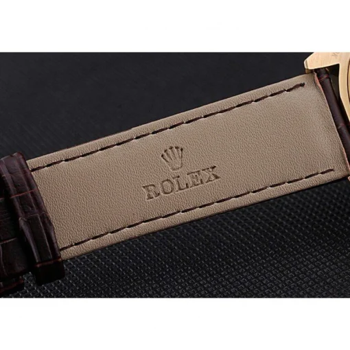 Rolex Cellini White Dial Gold Case Brown Leather Strap 622833
