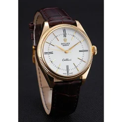 Rolex Cellini White Dial Gold Case Brown Leather Strap 622833