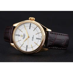 Rolex Cellini White Dial Gold Case Brown Leather Strap 622833