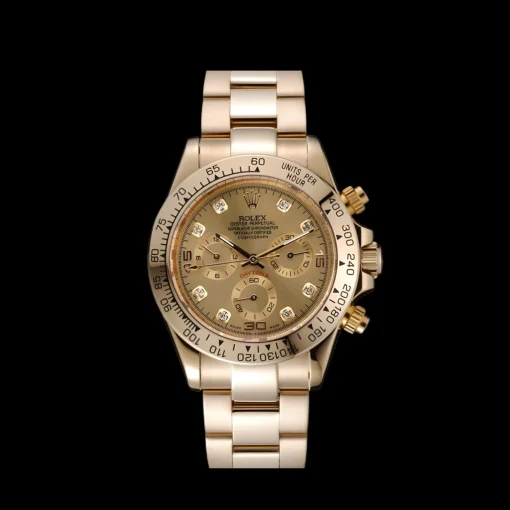 Rolex Cosmograph Daytona Brown Dial Diamond Numerals Gold Case And Bracelet 1454245