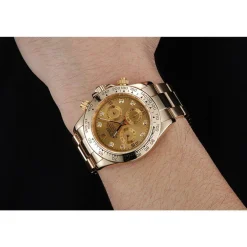 Rolex Cosmograph Daytona Brown Dial Diamond Numerals Gold Case And Bracelet 1454245