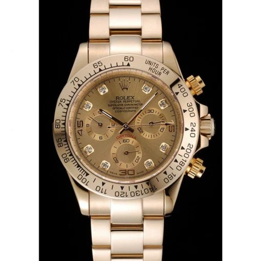 Rolex Cosmograph Daytona Brown Dial Diamond Numerals Gold Case And Bracelet 1454245