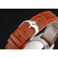 Rolex Datejust Blue Dial Stainless Steel Case Light Brown Leather Strap