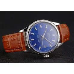 Rolex Datejust Blue Dial Stainless Steel Case Light Brown Leather Strap