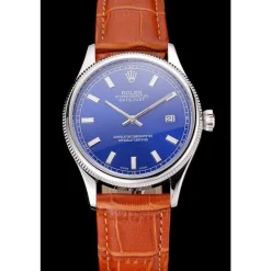 Rolex Datejust Blue Dial Stainless Steel Case Light Brown Leather Strap