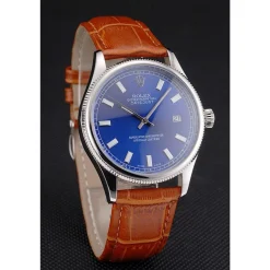 Rolex Datejust Blue Dial Stainless Steel Case Light Brown Leather Strap