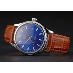 Rolex Datejust Blue Dial Stainless Steel Case Light Brown Leather Strap