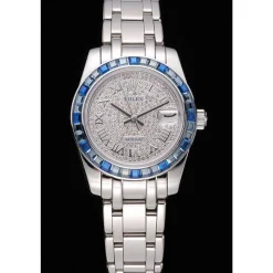 Rolex Datejust Diamond Dial Blue Jewels Bezel Stainless Steel Case And Bracelet 622834