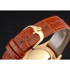 Rolex Datejust Gold Dial Gold Case Light Brown Leather Strap