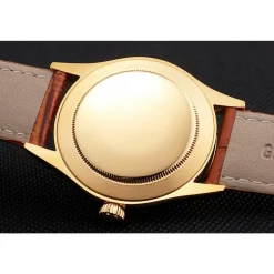 Rolex Datejust Gold Dial Gold Case Light Brown Leather Strap
