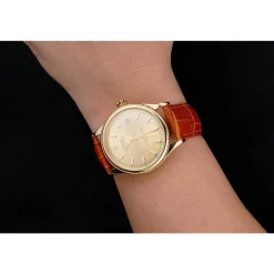 Rolex Datejust Gold Dial Gold Case Light Brown Leather Strap