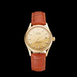 Rolex Datejust Gold Dial Gold Case Light Brown Leather Strap