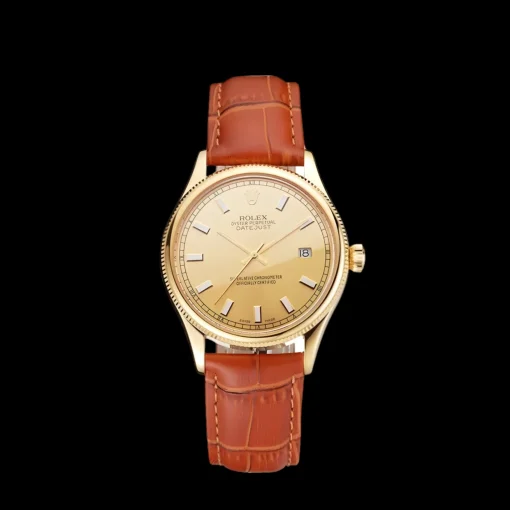 Rolex Datejust Gold Dial Gold Case Light Brown Leather Strap