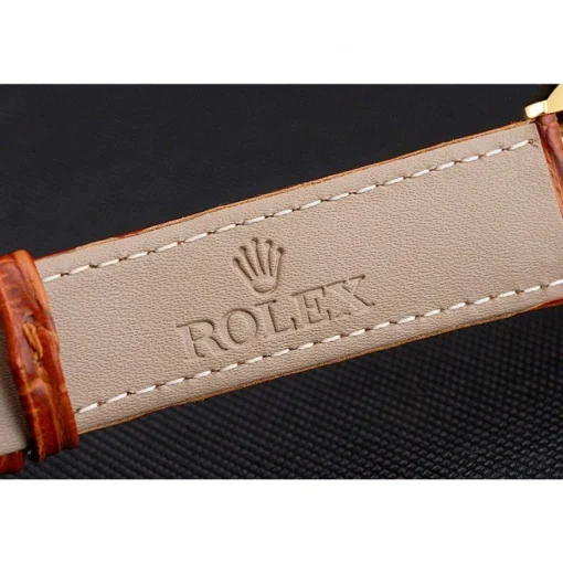 Rolex Datejust Gold Dial Gold Case Light Brown Leather Strap