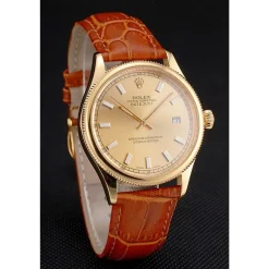 Rolex Datejust Gold Dial Gold Case Light Brown Leather Strap