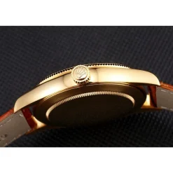 Rolex Datejust Gold Dial Gold Case Light Brown Leather Strap