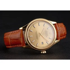 Rolex Datejust Gold Dial Gold Case Light Brown Leather Strap