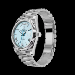 Rolex Day-Date: 40 mm, Platinum with an ice-blue dial, Fluted bezel and a President bracelet, m228236-0012