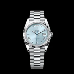 Rolex Day-Date: 40 mm, Platinum with an ice-blue dial, Fluted bezel and a President bracelet, m228236-0012
