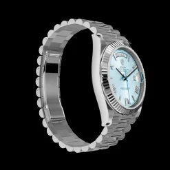 Rolex Day-Date: 40 mm, Platinum with an ice-blue dial, Fluted bezel and a President bracelet, m228236-0012