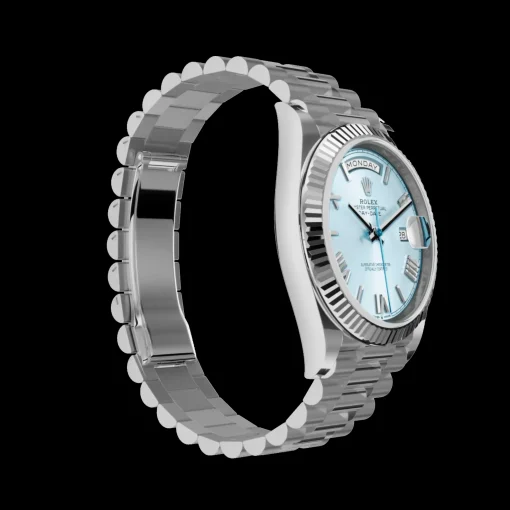 Rolex Day-Date: 40 mm, Platinum with an ice-blue dial, Fluted bezel and a President bracelet, m228236-0012