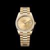 Rolex Day-Date: 36 mm, Yellow gold, with a champagne colour, Diamond-set dial, Diamond-set bezel and a President bracelet, m228348rbr-0002