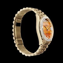 Rolex Day-Date: 36 mm, Yellow gold, with a carnelian, Diamond-set dial, Diamond-set bezel and a President bracelet, m128348rbr-0049