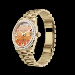 Rolex Day-Date: 36 mm, Yellow gold, with a carnelian, Diamond-set dial, Diamond-set bezel and a President bracelet, m128348rbr-0049