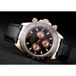 Rolex Daytona Rose Gold Case Black Dial Black Leather Strap