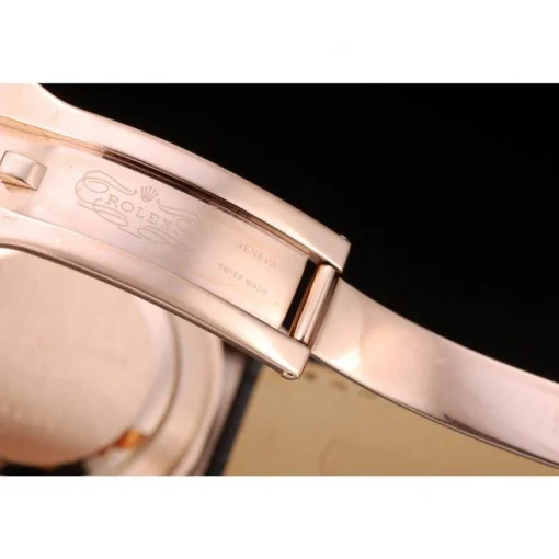 Rolex Daytona Rose Gold Case Black Dial Black Leather Strap