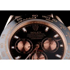 Rolex Daytona Rose Gold Case Black Dial Black Leather Strap