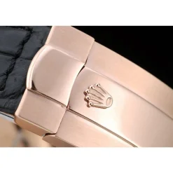 Rolex Daytona Rose Gold Case Black Dial Black Leather Strap