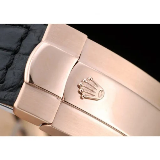 Rolex Daytona Rose Gold Case Black Dial Black Leather Strap