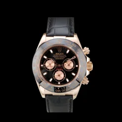 Rolex Daytona Rose Gold Case Black Dial Black Leather Strap