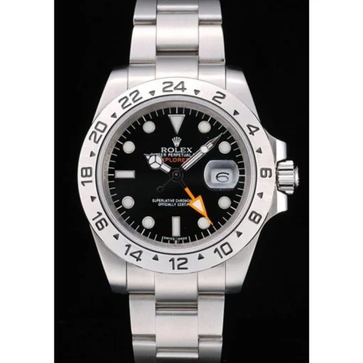 Rolex Swiss Explorer Stainless Steel Bezel Black Dial Watch