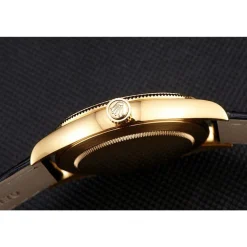 Swiss Rolex Cellini Black Dial Gold Markings Gold Case Black Leather Strap