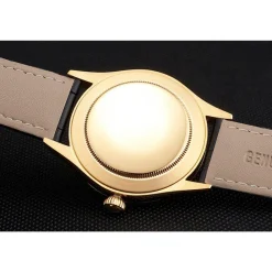 Swiss Rolex Cellini Black Dial Gold Case Black Leather Strap
