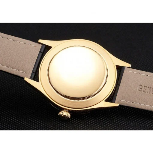 Swiss Rolex Cellini Black Dial Gold Case Black Leather Strap