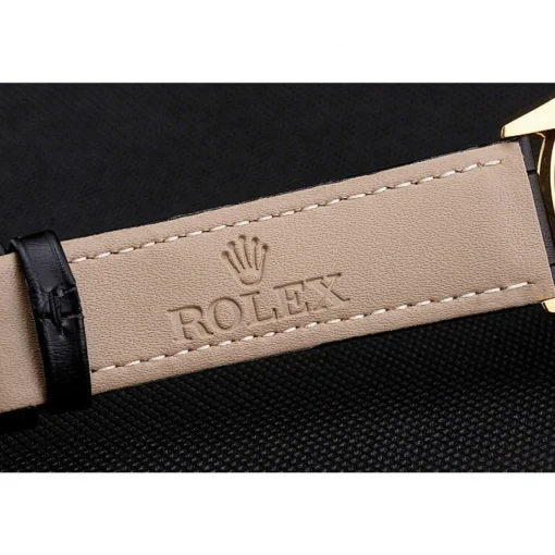 Swiss Rolex Cellini Black Dial Gold Case Black Leather Strap