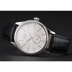 Swiss Rolex Cellini White Dial Stainless Steel Case Black Leather Strap