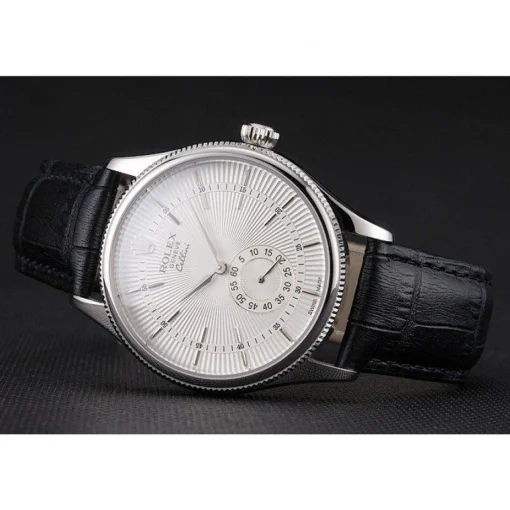 Swiss Rolex Cellini White Dial Stainless Steel Case Black Leather Strap