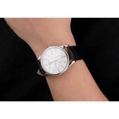 Swiss Rolex Cellini White Dial Stainless Steel Case Black Leather Strap