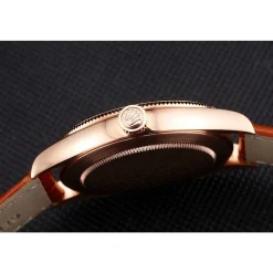 Swiss Rolex Cellini White Dial Roman Numerals Rose Gold Case Light Brown Leather Strap