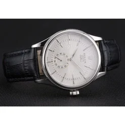 Swiss Rolex Cellini White Dial Stainless Steel Case Black Leather Strap