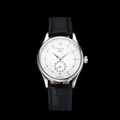 Swiss Rolex Cellini White Dial Stainless Steel Case Black Leather Strap