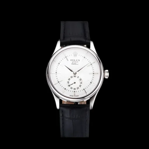 Swiss Rolex Cellini White Dial Stainless Steel Case Black Leather Strap
