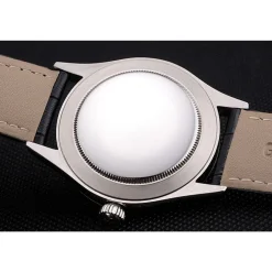 Swiss Rolex Cellini White Dial Stainless Steel Case Black Leather Strap